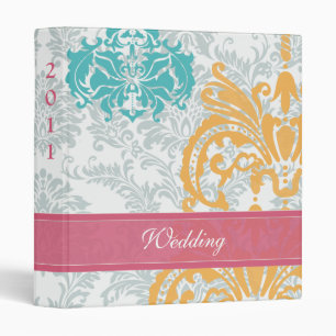 Honeysuckle and Blue Curacao Damask Wedding Binder