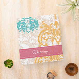 Honeysuckle and Blue Curacao Damask Wedding Binder