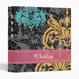 Honeysuckle and Blue Curacao Damask Wedding Binder