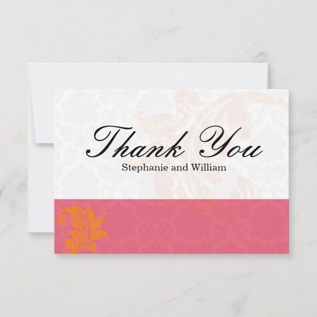 Honeysuckle and Coral Wedding Thank You Card (Front)