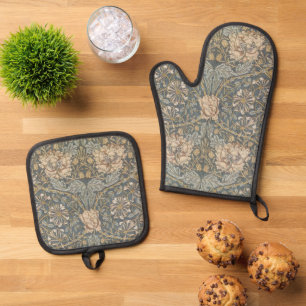 Honeysuckle by William Morris, Vintage Flowers Art Oven Mitt & Pot Holder Set