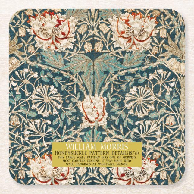 Honeysuckle Pattern - Design of William Morris  Square Paper Coaster (Front)