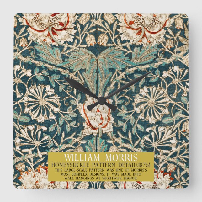 Honeysuckle Pattern - Design of William Morris Square Wall Clock (Front)