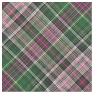 Honeysuckle pink and dark green tartan fabric
