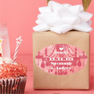 honeysuckle Pink Choose Colour Vintage Chandelier Oval Sticker