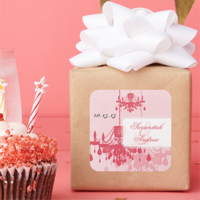 Honeysuckle Pink Damask Chandelier Stickers (Party)