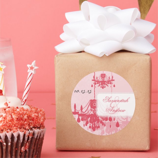 Honeysuckle Pink Damask Chandelier Stickers (Party)