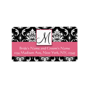 Honeysuckle Pink Damask Monogram Address Labels
