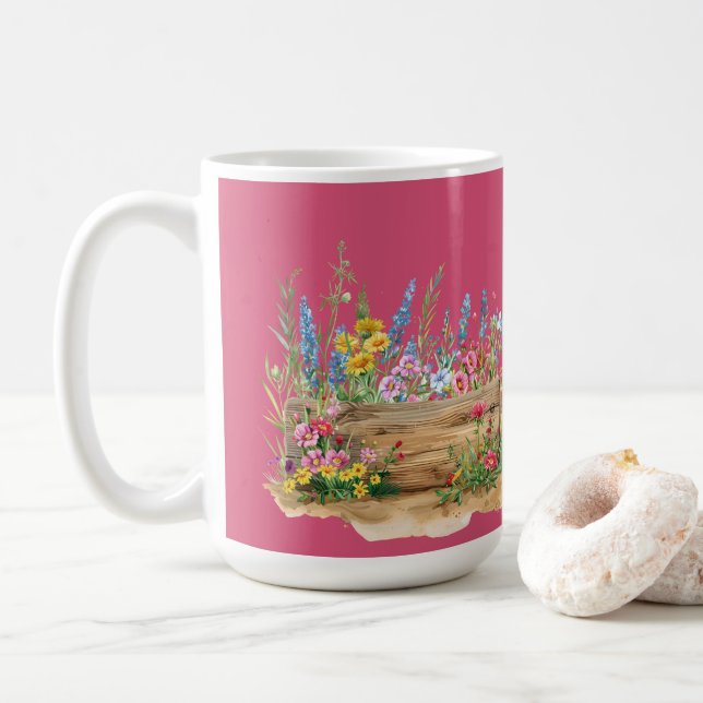 Honeysuckle Pink Floral Mother's Day Coffee Mug (With Donut)