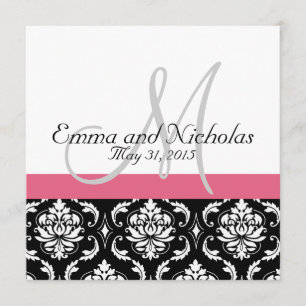 Honeysuckle Pink Monogram Wedding Invitation