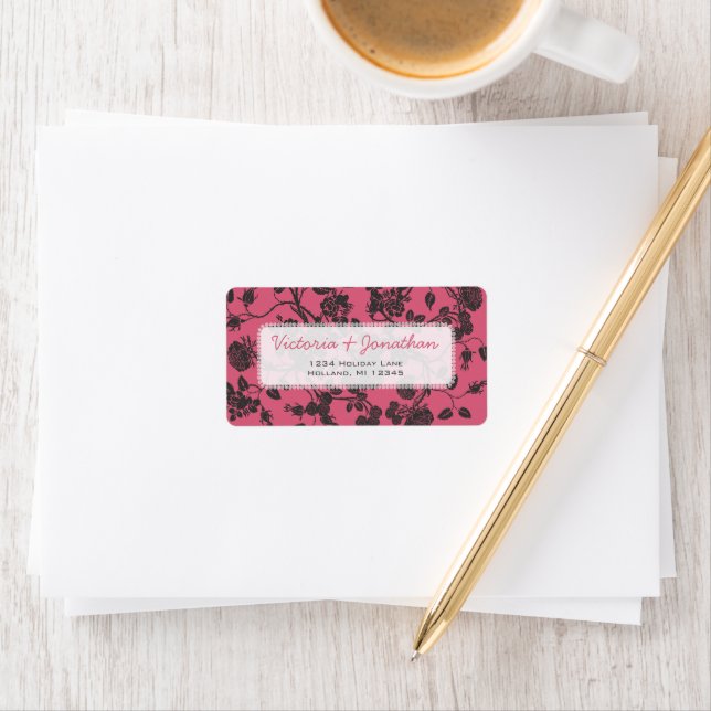 Honeysuckle Pink Roses Return Address Label (Insitu)