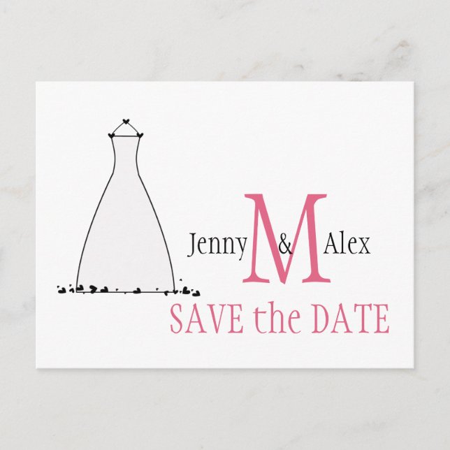 Honeysuckle Pink Save the Date Cards Wedding Dress (Front)