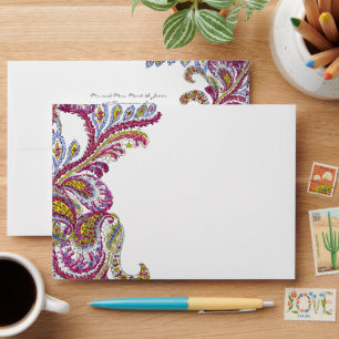 Honeysuckle Pink Vintage Peacock Wedding Envelopes