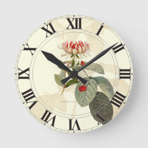 Honeysuckle Rose Botanical Clockface Round Clock