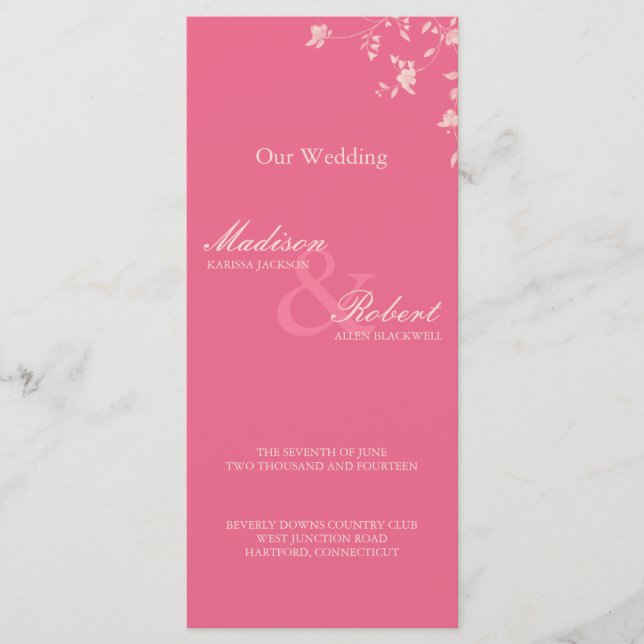 Honeysuckle Silver Peony Wedding Program Card (Front)