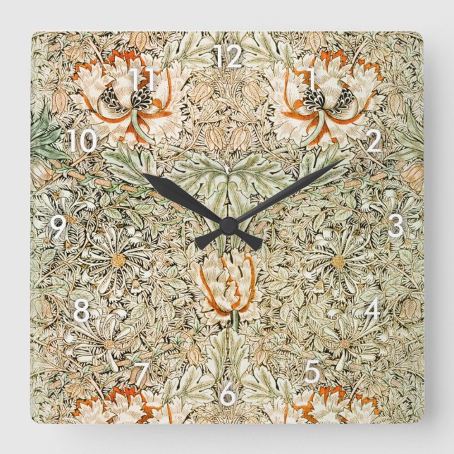 Honeysuckle, William Morris Square Wall Clock (Front)