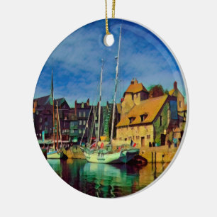 HONFLEUR - docking - old pier - panorama Ceramic Ornament