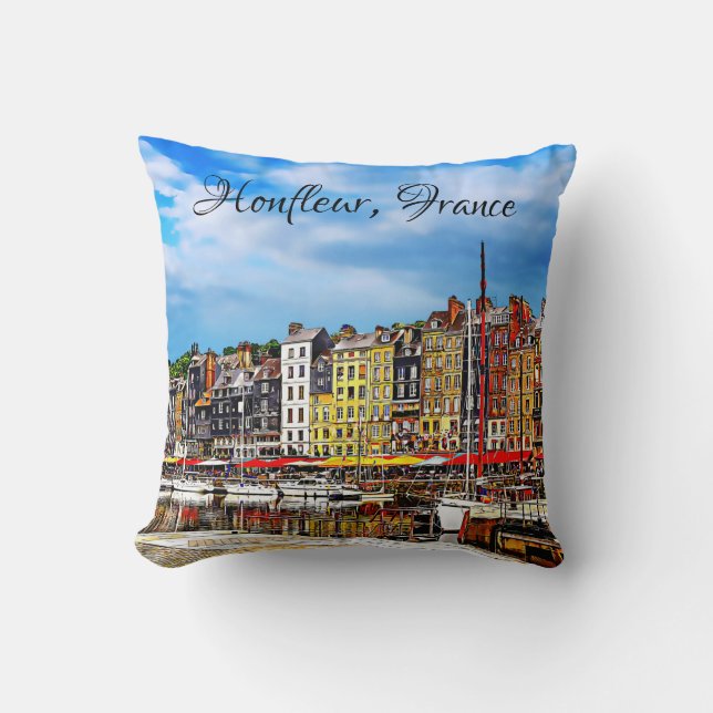 Honfleur harbour in Normandy, France. Throw Pillow (Front)