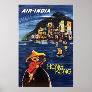Hong Kong Art Chinese Painting Air-India Travel Poster