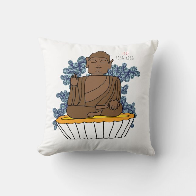 Hong Kong Big Buddha X Egg Tart Throw Pillow (Front)