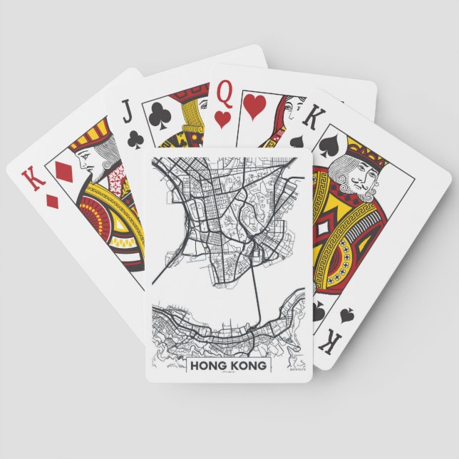 Hong Kong, China | Black and White City Map Playing Cards (Back)