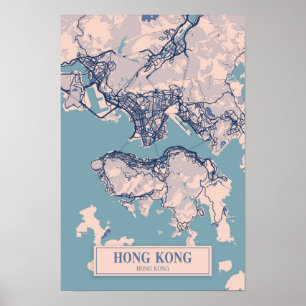 Hong Kong China Breezy City Map Travel Poster