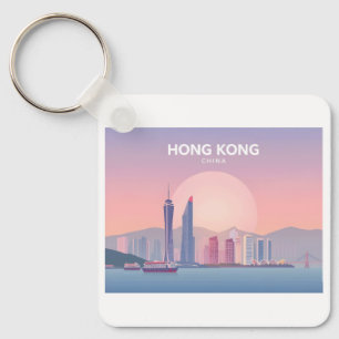 Hong Kong China Pastel Travel Design Keychain