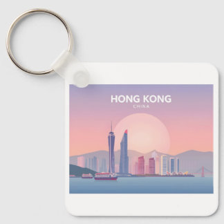 Hong Kong China Pastel Travel Design Keychain
