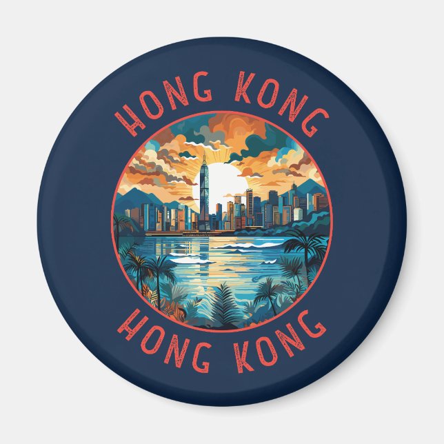 Hong Kong China Retro Distressed Circle Magnet (Front)