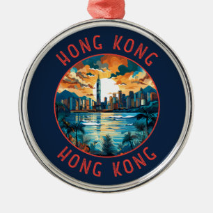 Hong Kong China Retro Distressed Circle Metal Ornament