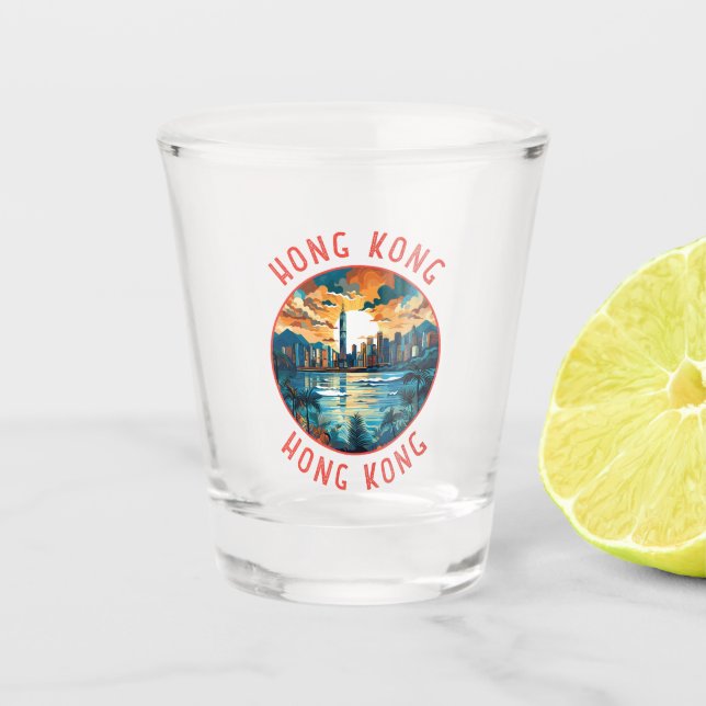 Hong Kong China Retro Distressed Circle Shot Glass (Front)