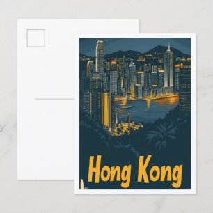Hong Kong China Vintage Travel Illustration Postcard