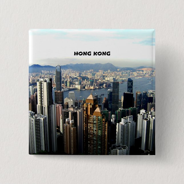 Hong Kong Cityscape 2 Inch Square Button (Front)