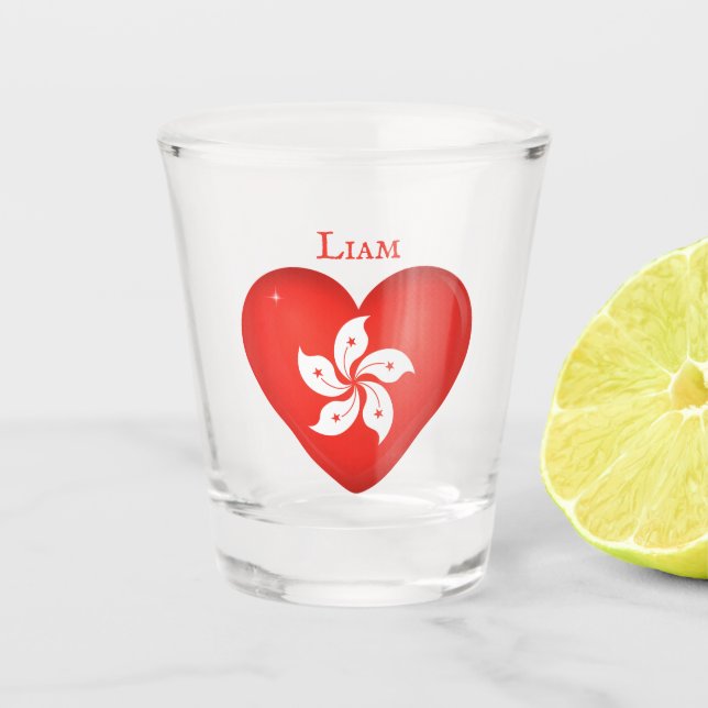 Hong Kong Flag Heart Personalized Shot Glass (Front)