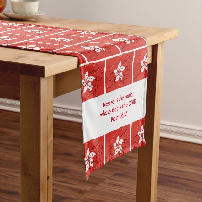 HONG KONG Flag Map Customized Scripture Short Table Runner (In Situ)