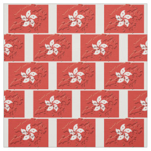 HONG KONG Flag Map Outline Fabric