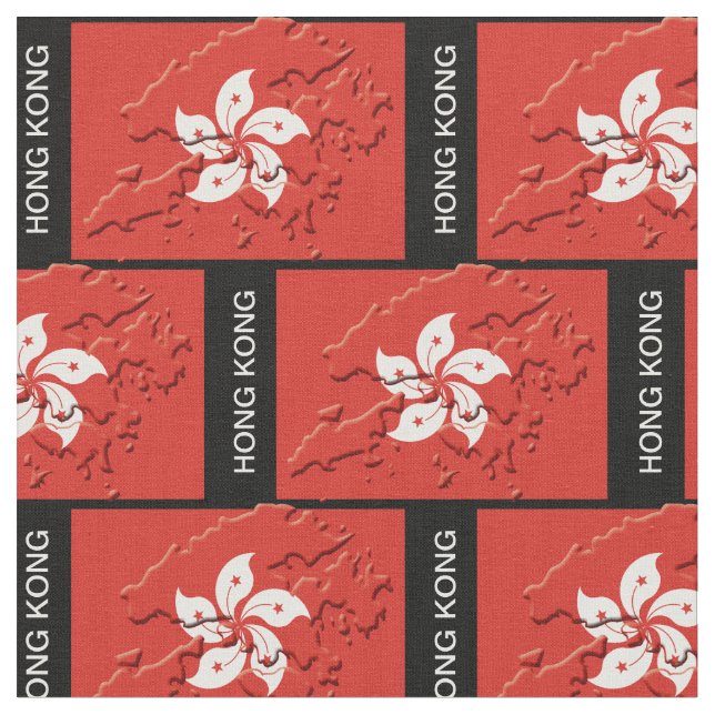 HONG KONG Flag Map with CUSTOMIZABLE Text Fabric (Close Up)
