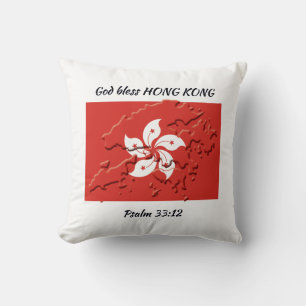 HONG KONG FLAG Patriotic Scripture Custom WHITE Throw Pillow