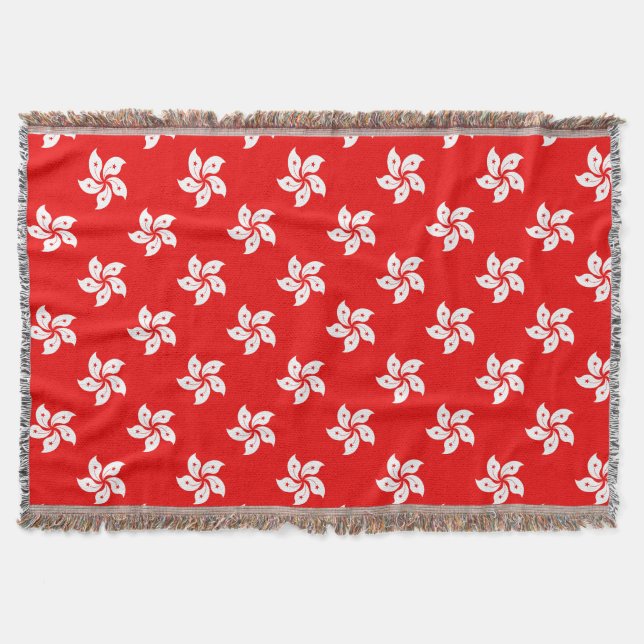 Hong Kong Flag White Orchid on Red Throw Blanket (Front)