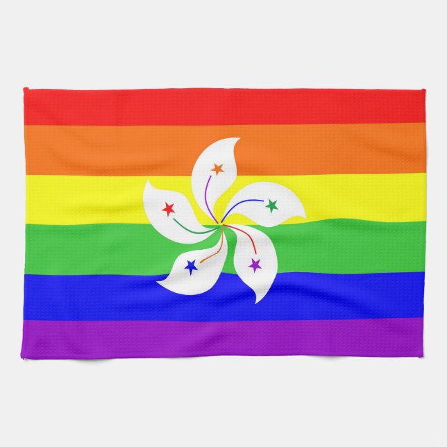 hong kong gay proud rainbow flag homosexual kitchen towel (Horizontal)