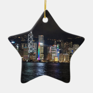 Hong Kong Harbour at night Ceramic Ornament