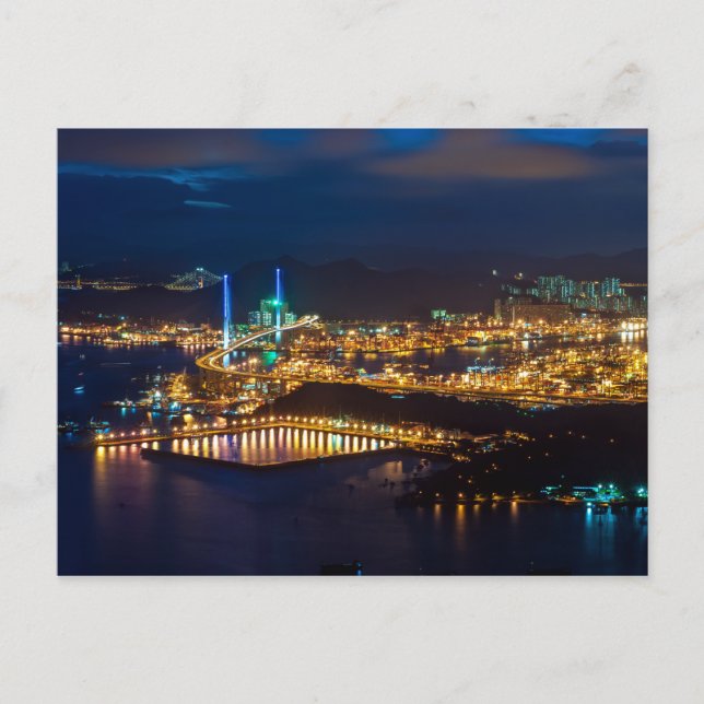 Hong Kong Harbour Skyline Lights at Night Postcard (Front)