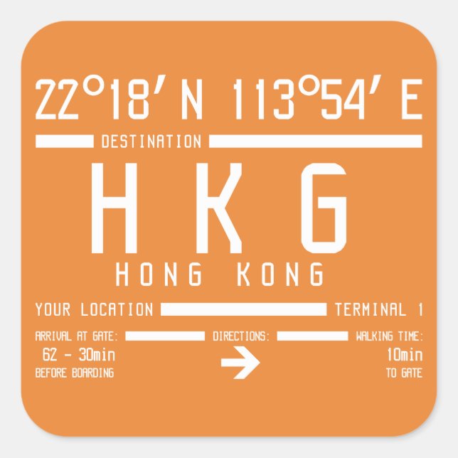Hong Kong International Airport Code Square Sticker (Front)