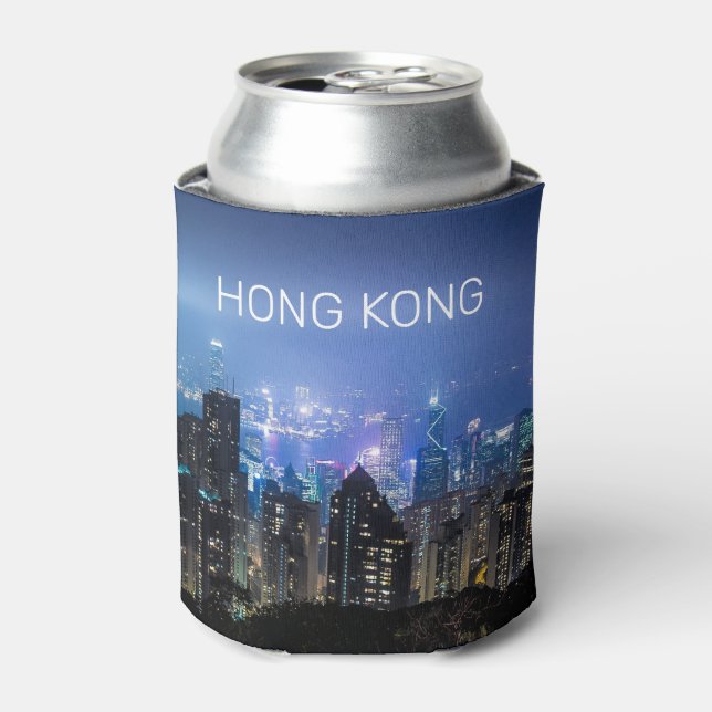 Hong Kong Island Skyline Panorama Night Souvenir Can Cooler (Can Front)