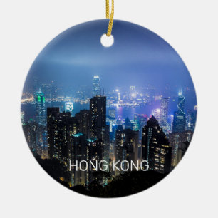 Hong Kong Island Skyline Panorama Night Souvenir Ceramic Ornament