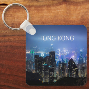Hong Kong Island Skyline Panorama Night Souvenir Keychain