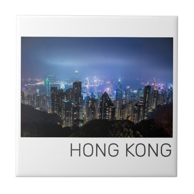 Hong Kong Island Skyline Panorama Night Souvenir Tile (Front)