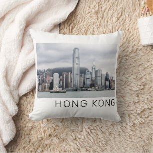 Hong Kong Island Skyline Retro Cityscape Vintage Throw Pillow
