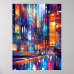 Hong Kong Neon Lights Colourful Cityscape Poster