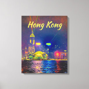Hong Kong night lights city skyline modern travel Canvas Print